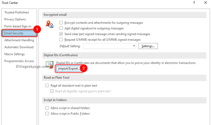 Centrum dôveryhodnosti Email0zabezpečenie Import Export Min