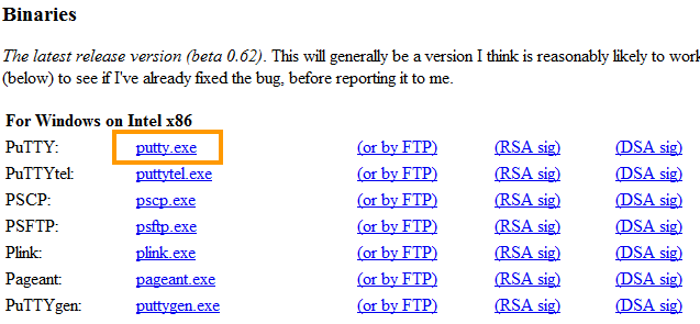 PuTTY-Download-Seite