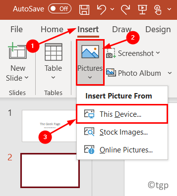 Mínimo do dispositivo de inserção de imagem do Powerpoint
