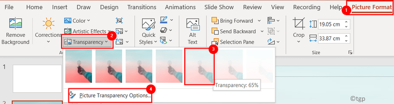 Mínimo de transparência do formato de imagem do PowerPoint
