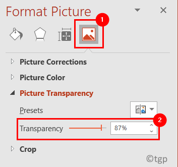 Definir opções de transparência da imagem Mín.