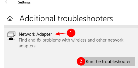 Ejecute el Solucionador de problemas del adaptador de red