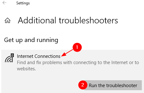 Ejecute el Solucionador de problemas de conexión a Internet