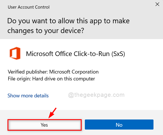 Kattintson az Igen gombra az UAC kérdésre: Microsoft Office Modify 11zon