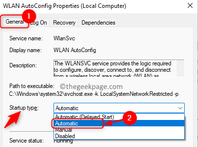 Propiedades de tipo de inicio de Wlanautoconfig Mín.