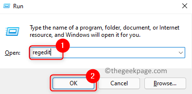 Ejecutar el comando del Editor del Registro Min