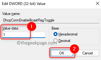 Dhcp Connenablebcastflagtoggle Establecer valor mínimo de datos