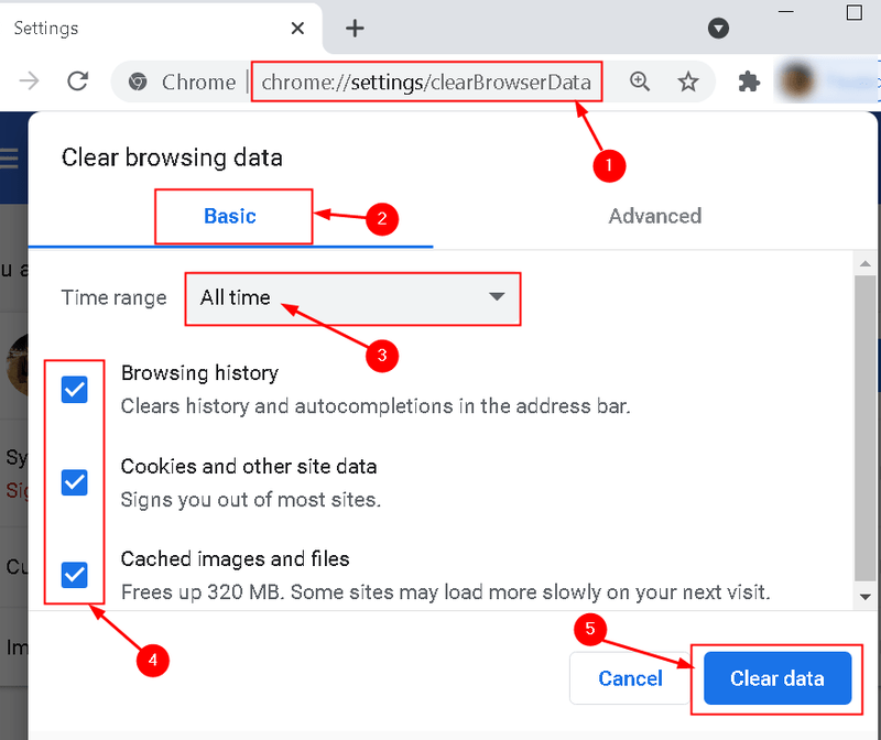 Mínimo de dados de navegação do Chrome claro