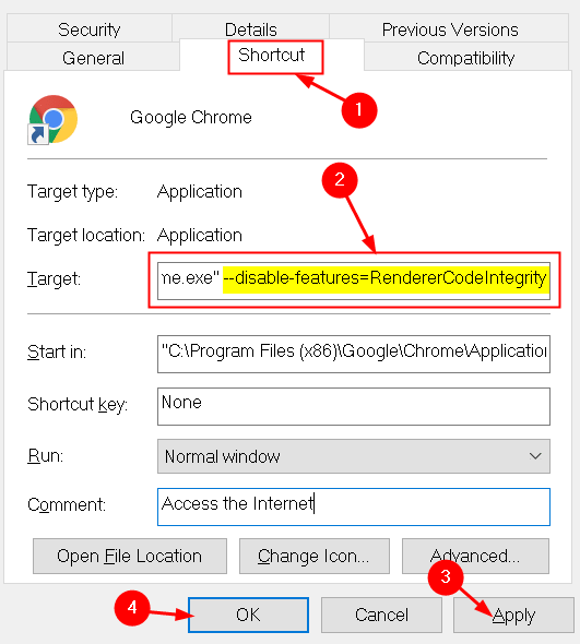 Mínimo de integridade do código do renderizador de desativação do Chrome