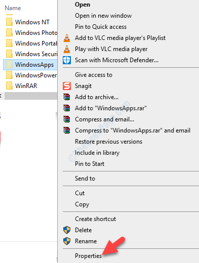 Windowsapps คลิกขวาที่คุณสมบัติ