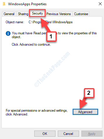 Windowsaapps Properties Security ขั้นสูง