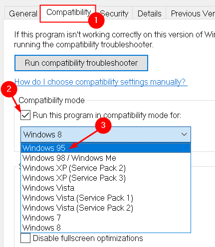 Mode de compatibilité de changement de jeu Version Windows Min