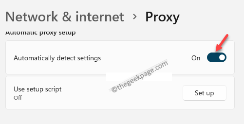 Tinklo ir interneto tarpinis serveris Automatinis tarpinio serverio sąranka Automatiškai aptikti nustatymus Įjungti