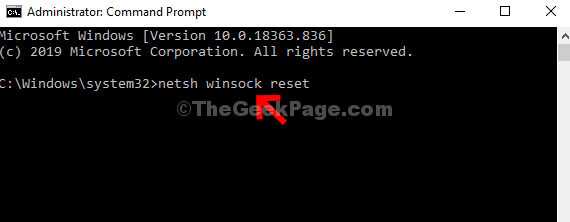 Komandinė eilutė Vykdykite komandą Netsh Winsock Reset Enter