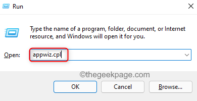 Exécutez Appwiz Cpl Command Min