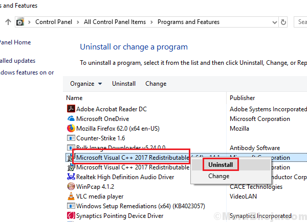 Desinstalar Microsoft redistribuible
