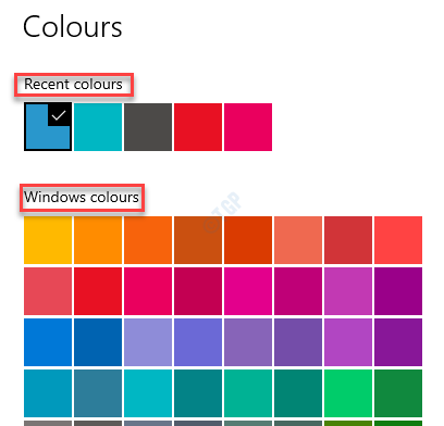 Instellingen Kleuren Kies uit recente kleuren of Windows-kleuren