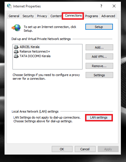 افتح إعدادات LAN