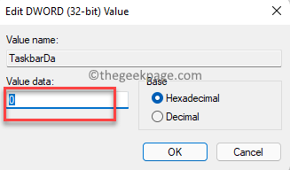 Editar Dword (32 Bit) Valor Valor Dados 0 Ok