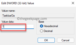 Editar Dword (32 Bit) Valor Valor Dados 1 Ok