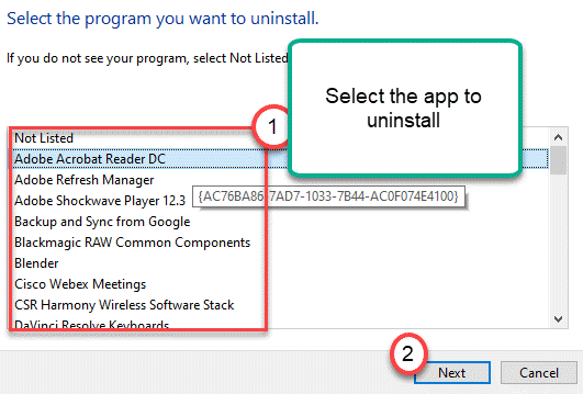 Seleccione una aplicación para desinstalar Min