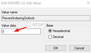 „Outlook Search“ Nustatykite „Dword“ į 0