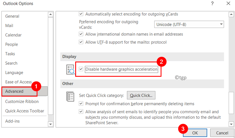 Outlook تعطيل تسريع الرسومات دقيقة