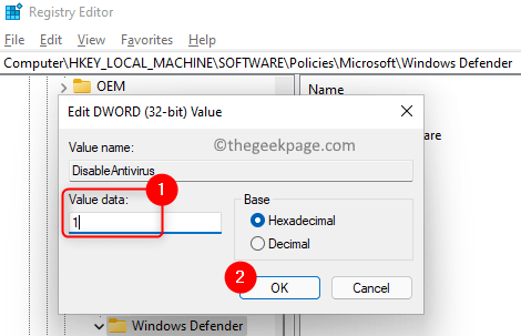 Modificați Valoarea Dezactivare antivirus Min