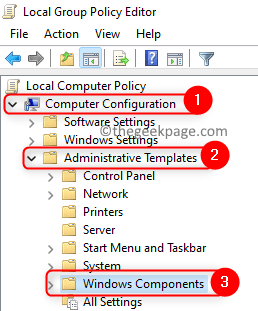 Editorul de politici de grup local Navigați către Componentele Windows Min