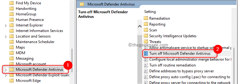Selectați Microsoft Defender Antivirus Dezactivați Setări Min