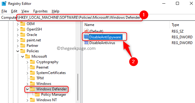 Politici de registru Defender Disableantispyware Intrare min