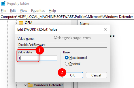 Modificare Valoare Disabelantispyware Min