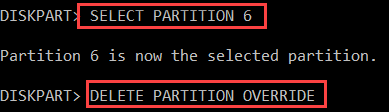 Sélectionnez la partition 6 minutes