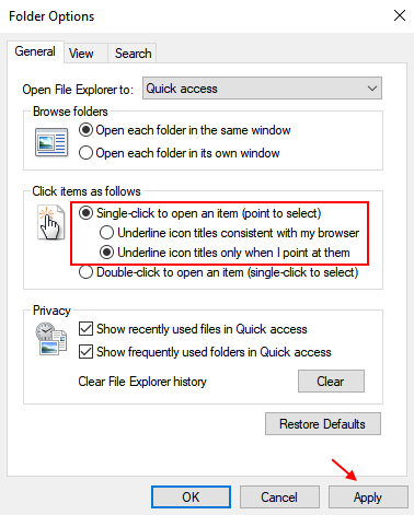 Aktivera Single Click Windows 10