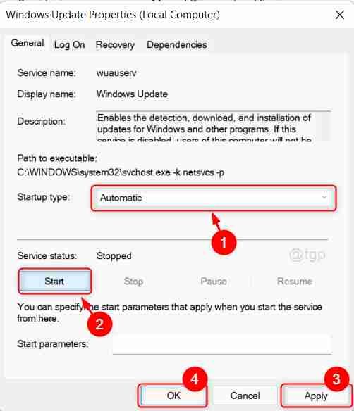 Eigenschappen Start Windows Update Service Win11 11zon