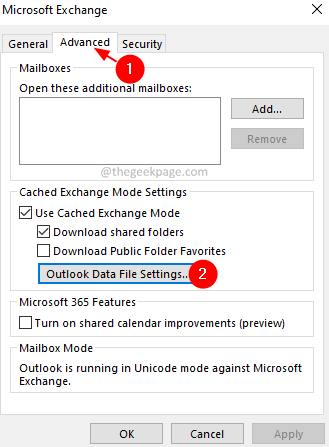 Paramètres du fichier de données Outlook