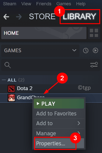Propriétés du jeu de la bibliothèque Steam Min