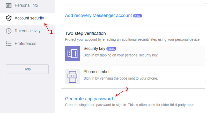 Sukurti programos slaptažodį Yahoo Mail Min