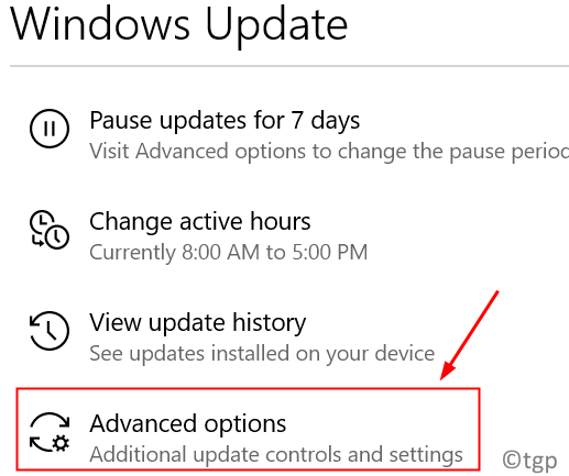 Opções avançadas do Windows Update Min