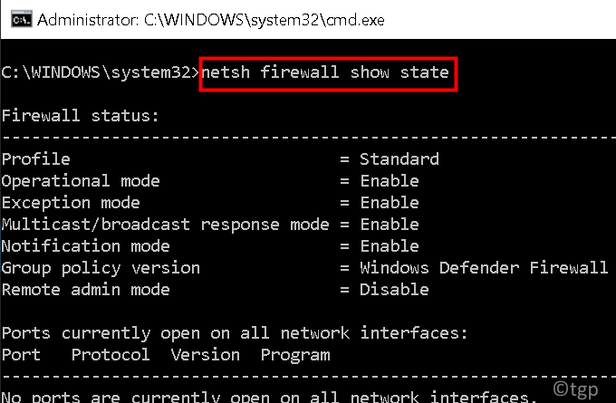 Mínimo de portas de firewall de comando Netsh
