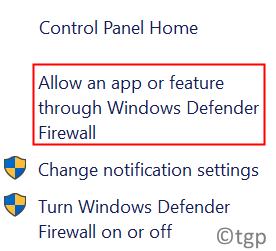 Painel de controle Permitir aplicativo através do firewall Min