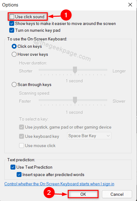 ใช้เสียงคลิก Osk Win11