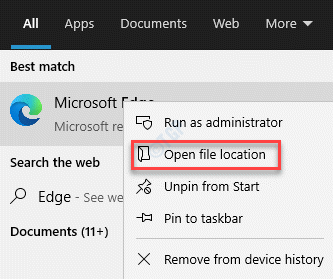 Rezultat Lokacija otvorene datoteke Microsoft Edge