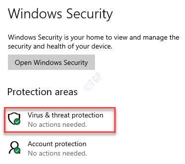 Windows Security Protection Areas การป้องกันไวรัสและภัยคุกคาม