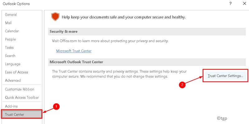 Outlook 选项信任中心设置最小值