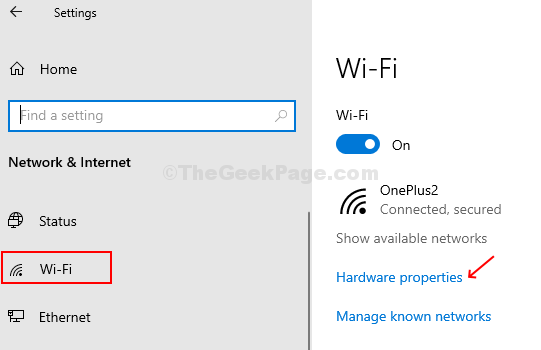 V razdelku Omrežje in varnost kliknite na Wi-Fi in nato na Lastnosti strojne opreme