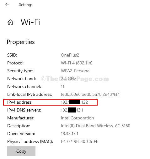Poiščite naslov Ipv4 pod Lastnosti