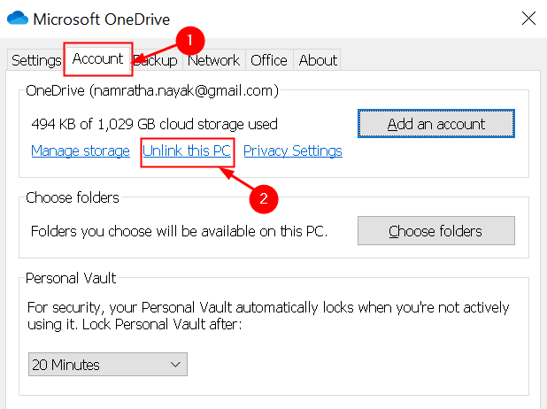 Desvincular conta do Onedrive Min