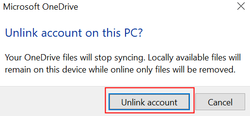 Desvincular a confirmação da conta Onedrive