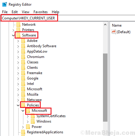 Priečinok Microsoft v Editore databázy Registry